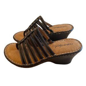 Natural Soul Size 6.5  by Naturalizer Thong Strappy Wedge Sandals Black